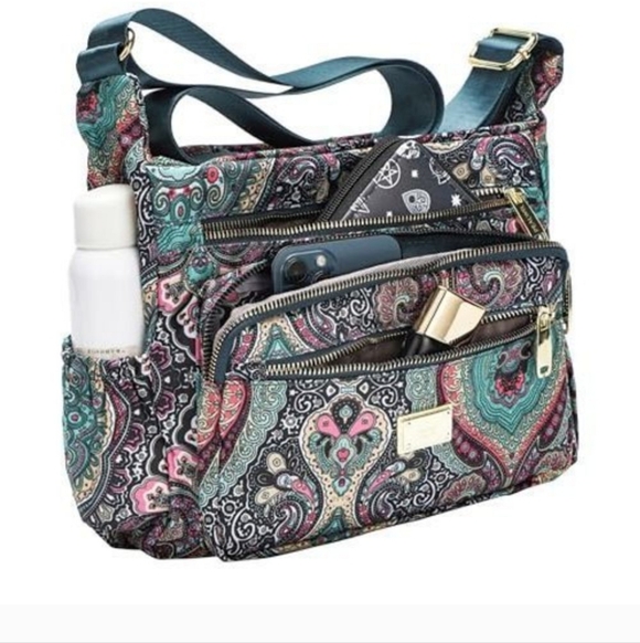 Pealwel Light Life Teal and Pink Paisley Crossbody Bag - Picture 12 of 14